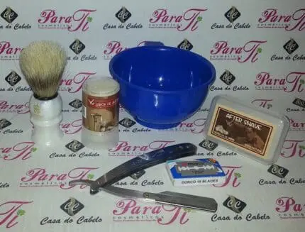 Kit Barba 2 Casa do Cabelo (Sabão+Pedra Humus+Navalha Aço+5Laminas+Pincel+Taça) - Image 1